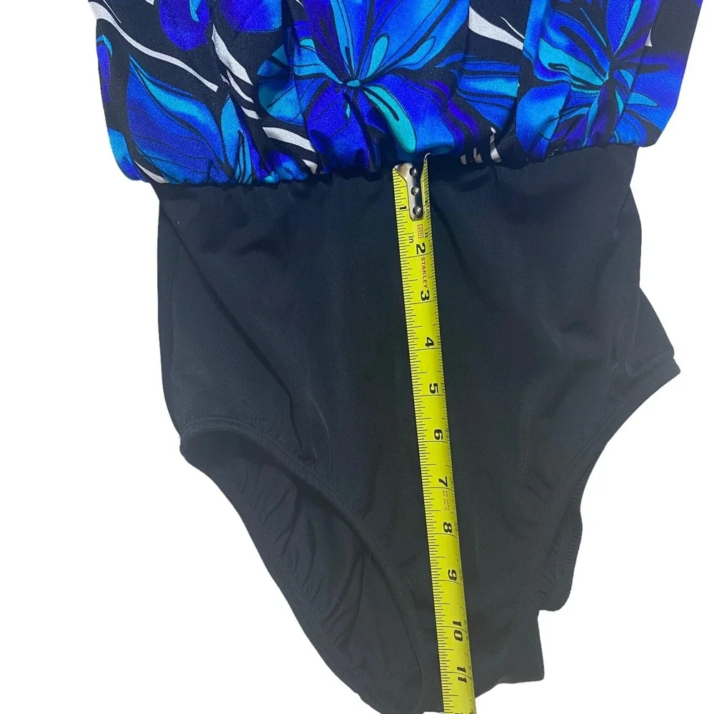 Vtg Inches Away Slimming Swimsuit Size‎ 8 one Piece Blouson 96063 Blue flower